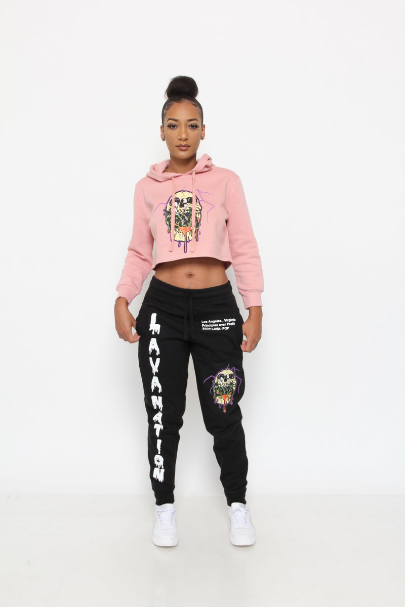 Lava Pink Women Crop Top Hoodie Sweatshirt Lava StreetWear